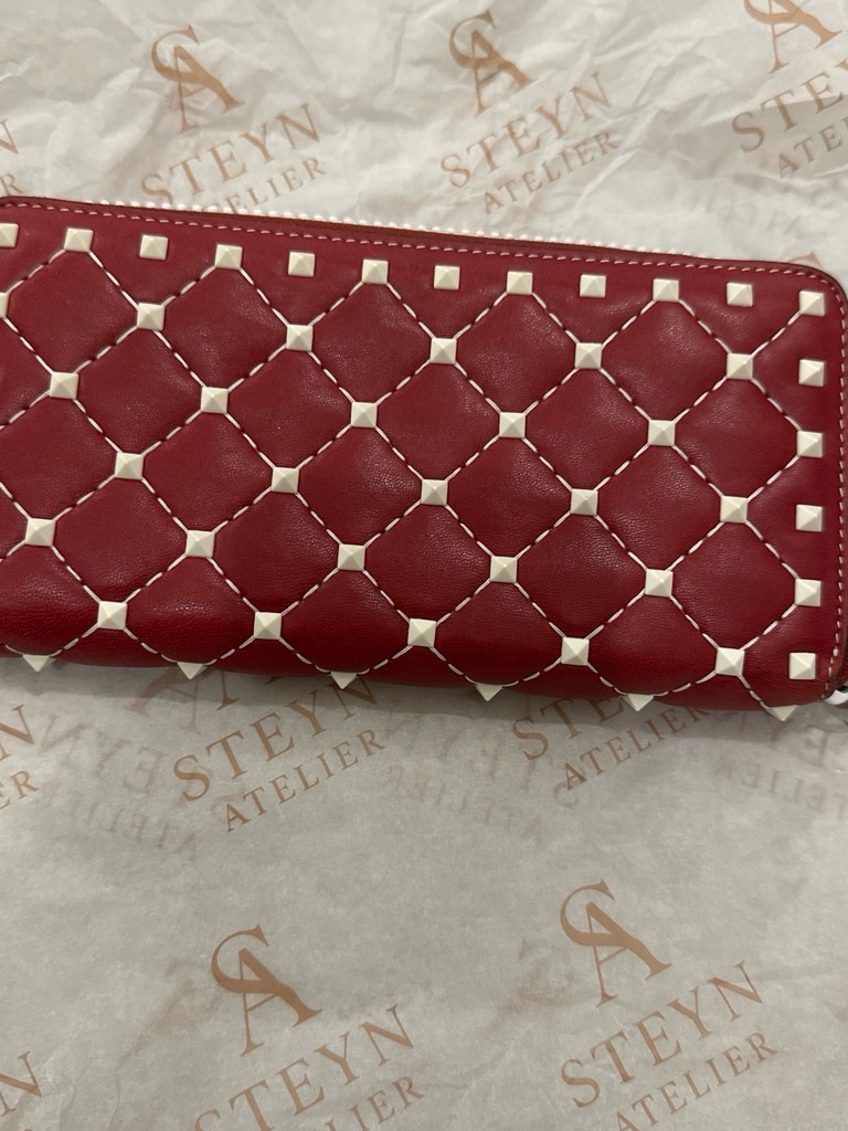 Valentino Garavani Red Quilted Rockstud Continental Wallet